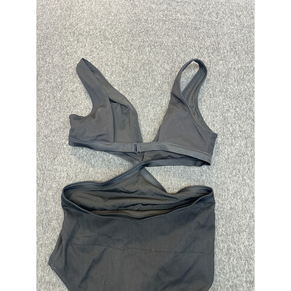 NWT Aerie Ribbed Mix Crossover Cut Out One Piece Swimsuit Black Size Medium Long - Picture 9 of 16